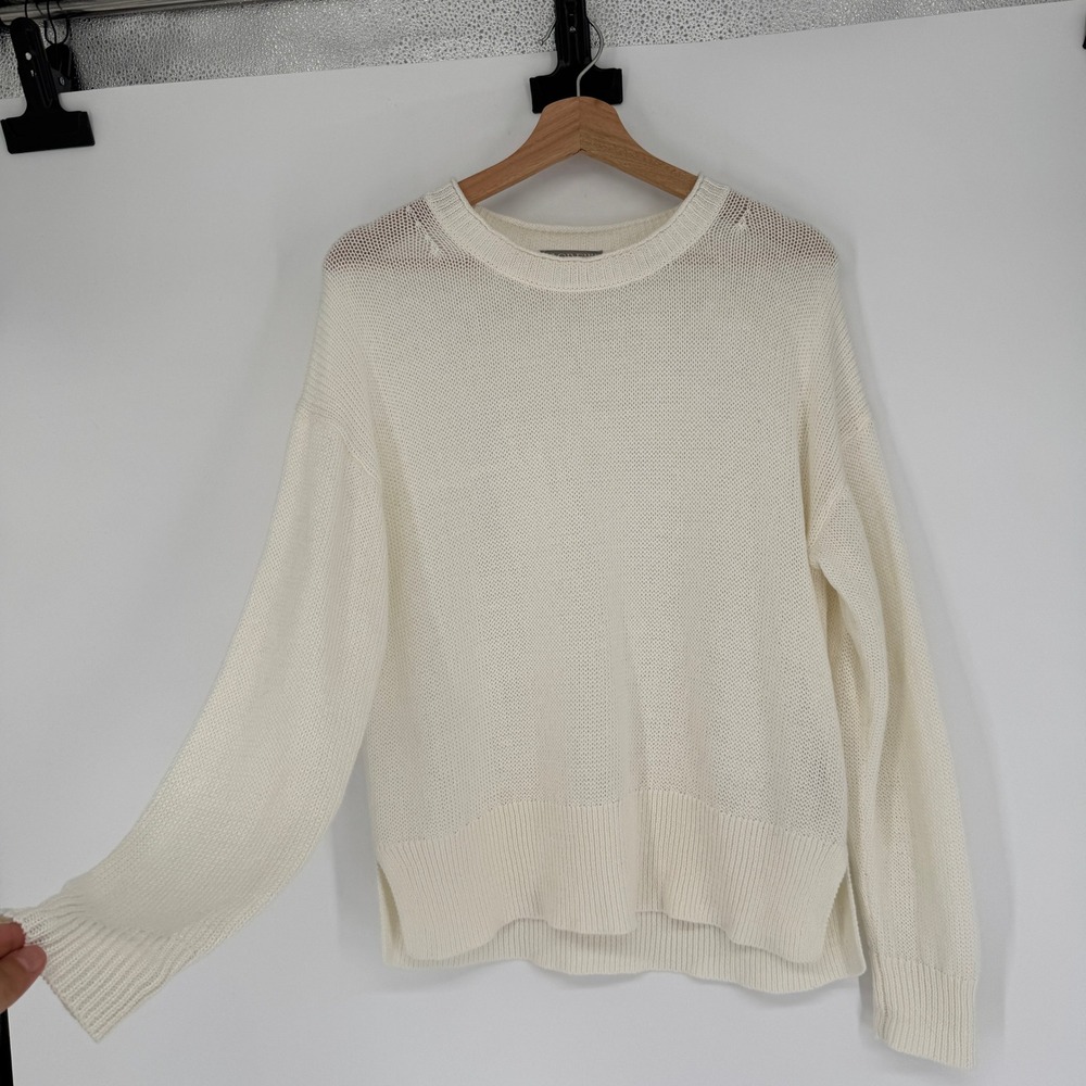 J.Crew Linen Cotton Knit Beach Sweater Womens S Cream Coastal Crewneck Slouchy - Picture 3 of 14